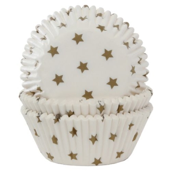 Cupcake Backförmchen - Weiss mit Goldenen Sternen